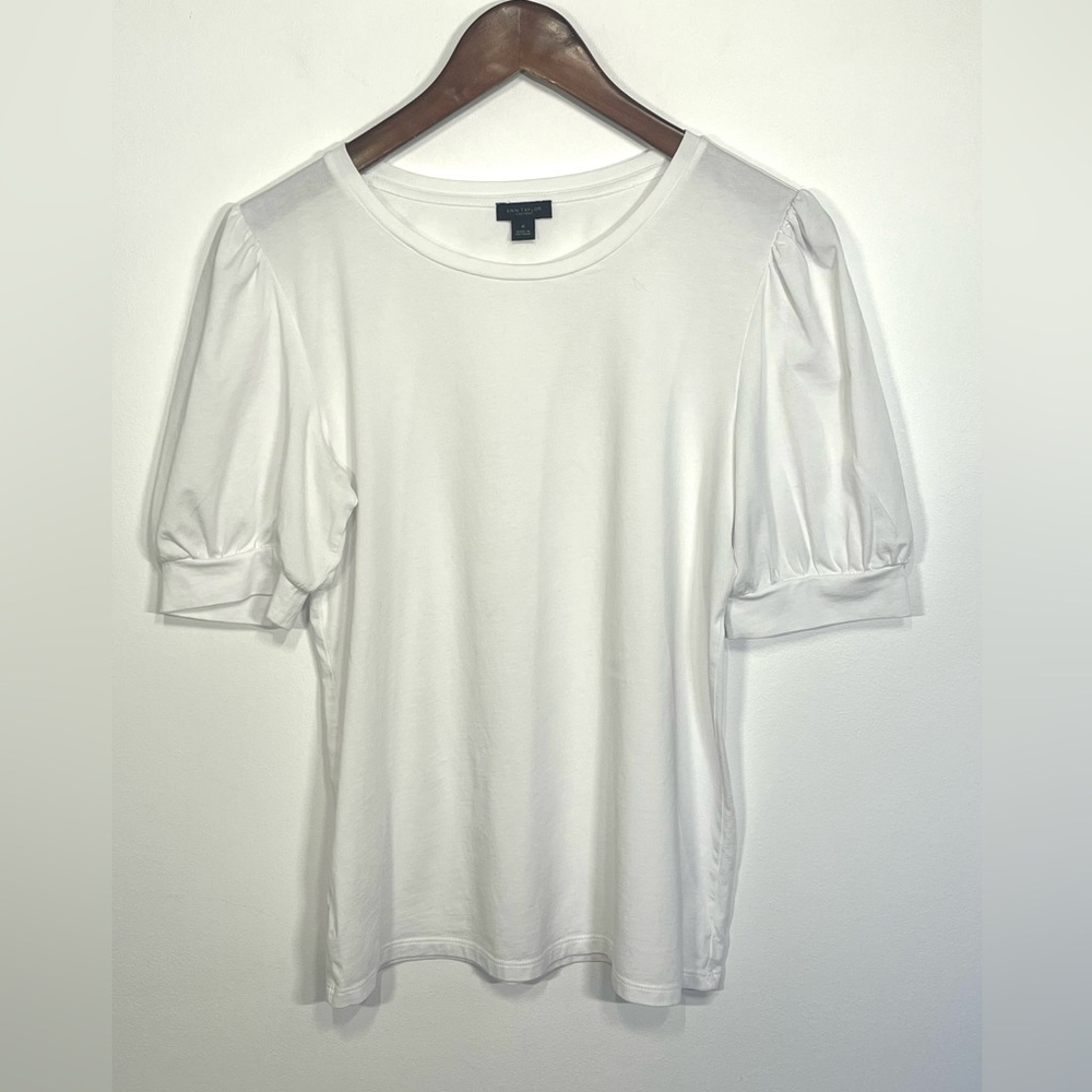 Ann Taylor puff sleeve pullover top blouse, closet basic cotton blend medium